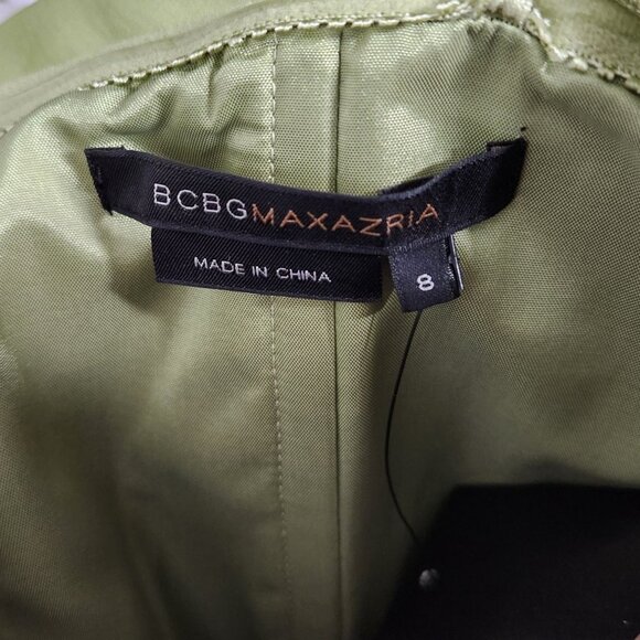 BCBGMaxAzria 8 100% Silk Wowen Dress Willow Green Tiered Ruffle Strapless NEW - Picture 4 of 6
